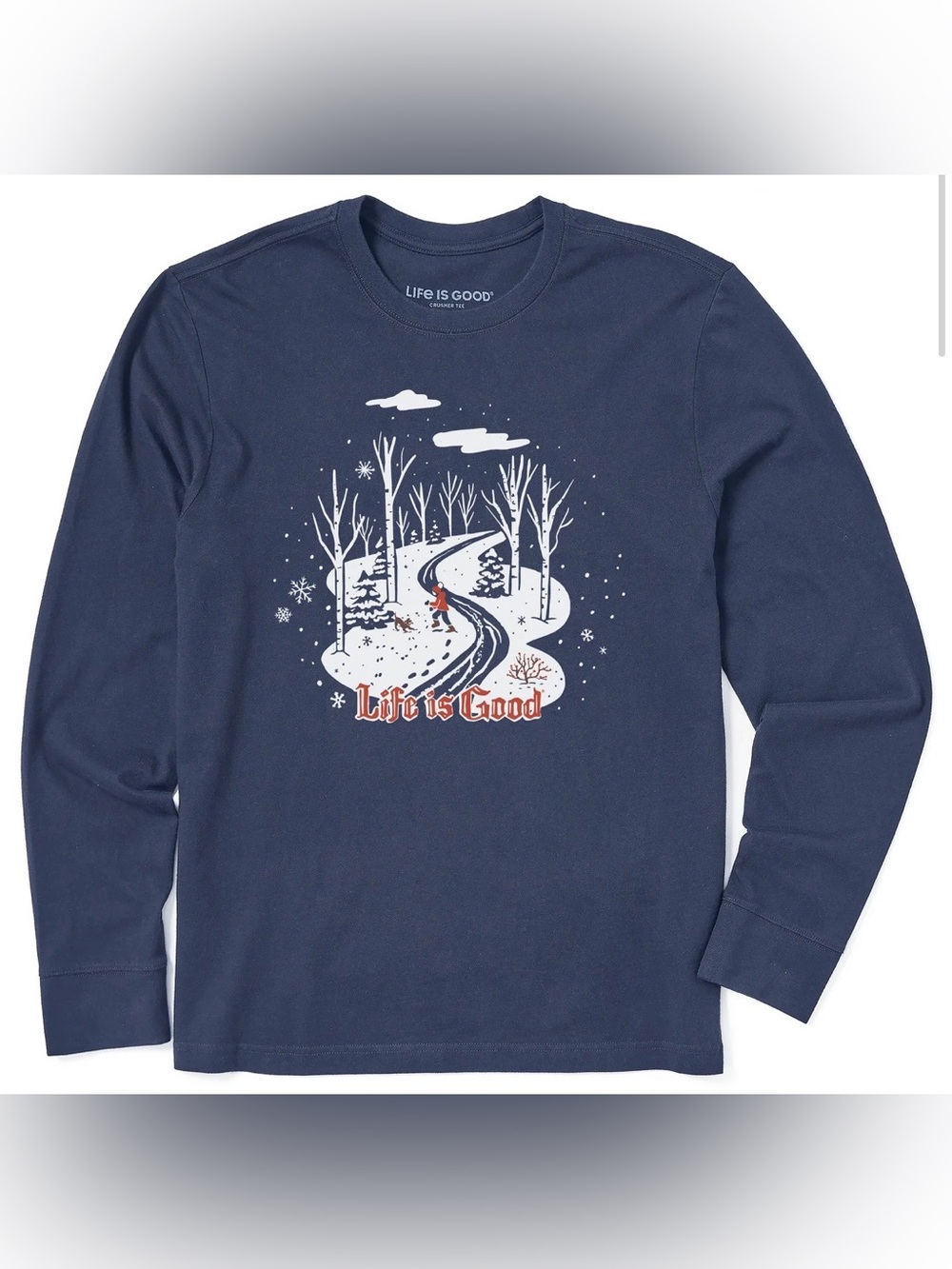 Life is Good Women Large  Crusher Long Sleeve Tee Shirt Graphic Blue Winter Snow